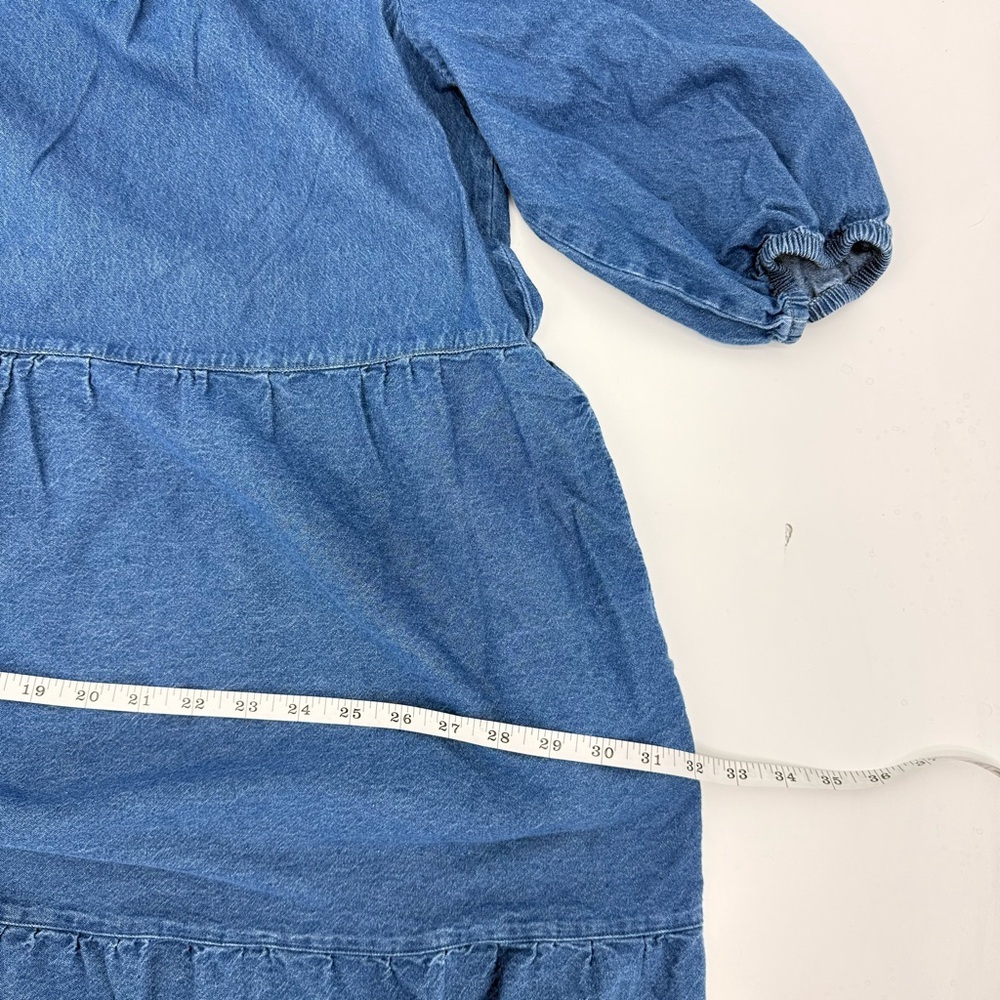 The Vermont Country Store Denim Tiered Midi Muumuu‎ Dress Pockets L Prairie Boho - Picture 13 of 13